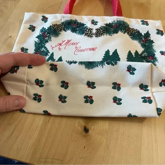 Vintage Small Hand Purse Bag Merry Christmas Santa Sleigh Heart Books - Picture 3 of 7